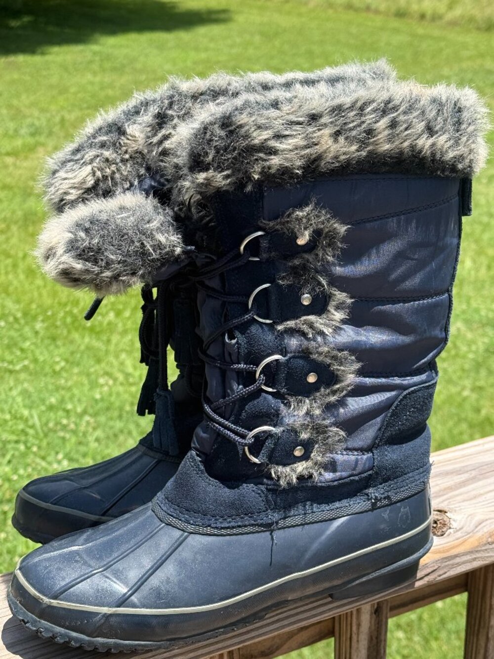 Khombu Bryce Faux Fur Winter Snow Boots Navy Cozy Cabincore Size 9M 3934